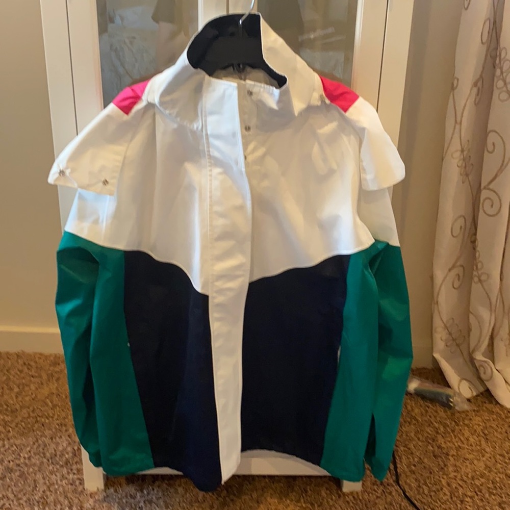 New TORY BURCH Sport White/Pink/Green Women's Rain Jacket Size L